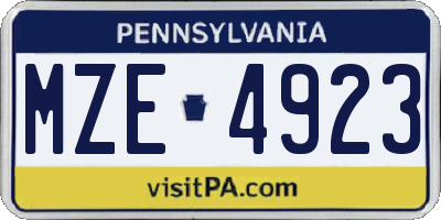 PA license plate MZE4923
