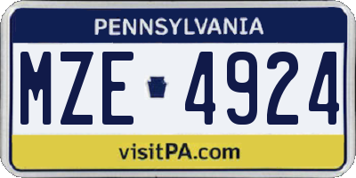 PA license plate MZE4924