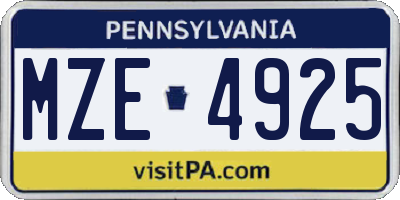 PA license plate MZE4925