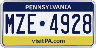 PA license plate MZE4928