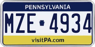 PA license plate MZE4934