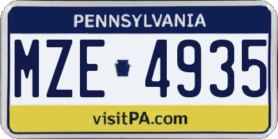 PA license plate MZE4935