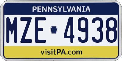 PA license plate MZE4938