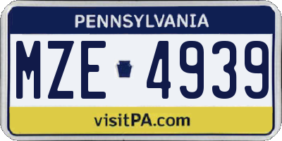 PA license plate MZE4939