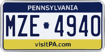 PA license plate MZE4940