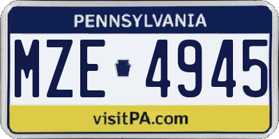 PA license plate MZE4945
