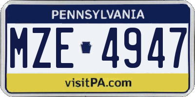 PA license plate MZE4947