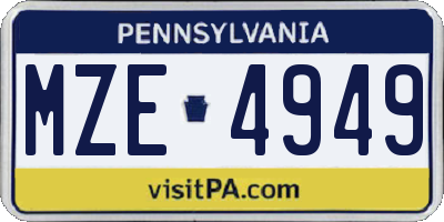 PA license plate MZE4949