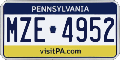 PA license plate MZE4952
