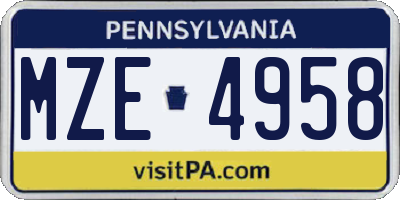 PA license plate MZE4958