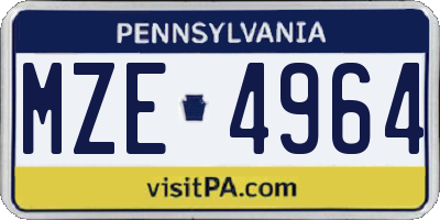 PA license plate MZE4964
