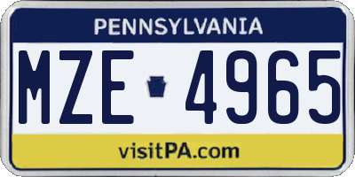PA license plate MZE4965