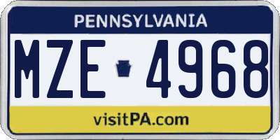 PA license plate MZE4968