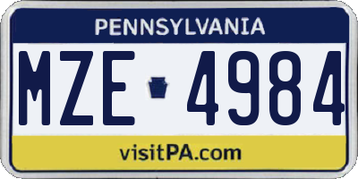 PA license plate MZE4984