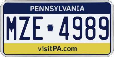 PA license plate MZE4989