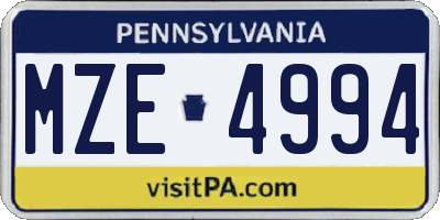 PA license plate MZE4994