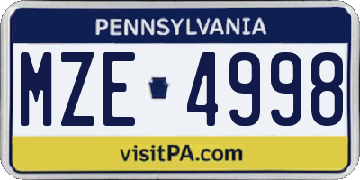 PA license plate MZE4998