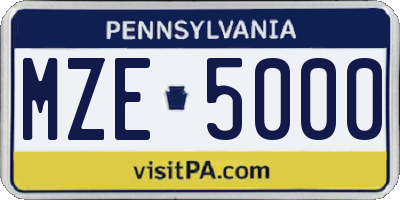 PA license plate MZE5000