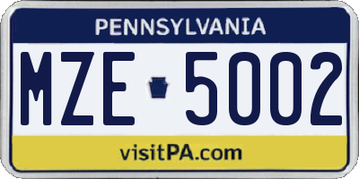 PA license plate MZE5002