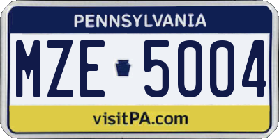 PA license plate MZE5004