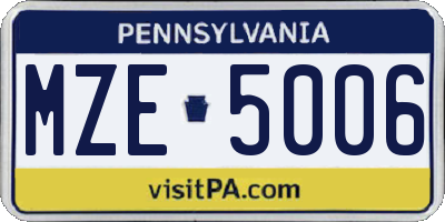 PA license plate MZE5006