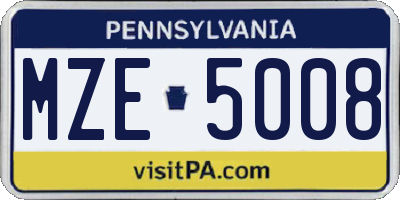 PA license plate MZE5008