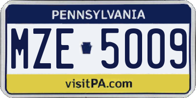 PA license plate MZE5009