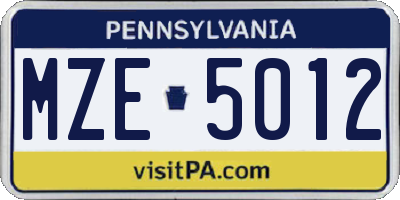 PA license plate MZE5012