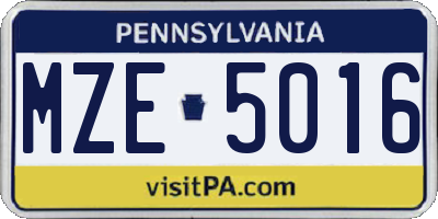 PA license plate MZE5016