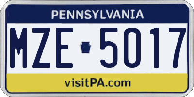 PA license plate MZE5017