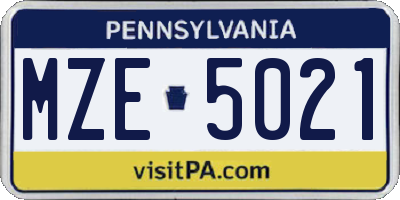 PA license plate MZE5021