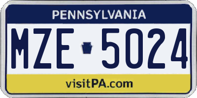 PA license plate MZE5024
