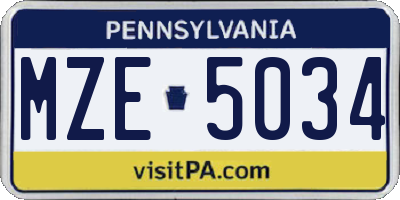 PA license plate MZE5034