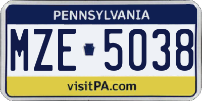 PA license plate MZE5038