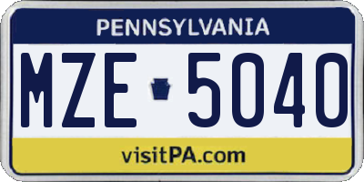PA license plate MZE5040