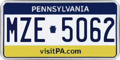 PA license plate MZE5062