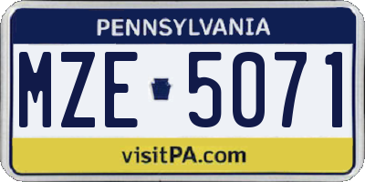 PA license plate MZE5071