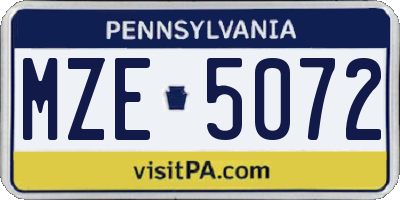 PA license plate MZE5072