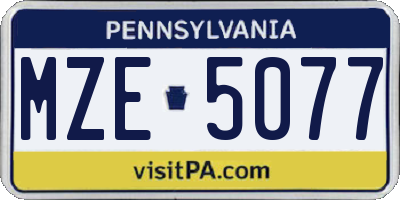 PA license plate MZE5077