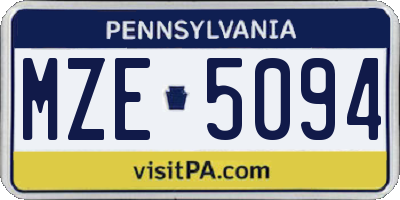 PA license plate MZE5094