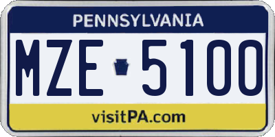 PA license plate MZE5100
