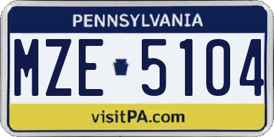 PA license plate MZE5104