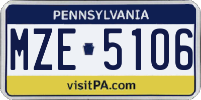 PA license plate MZE5106