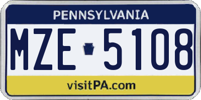 PA license plate MZE5108