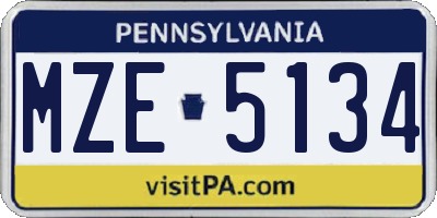 PA license plate MZE5134
