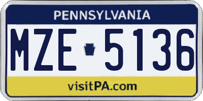 PA license plate MZE5136