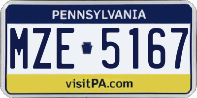 PA license plate MZE5167