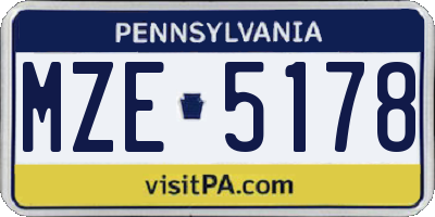 PA license plate MZE5178