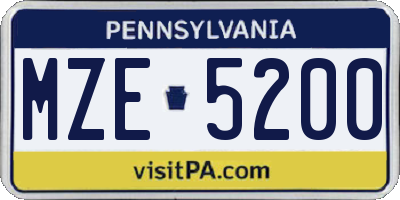 PA license plate MZE5200