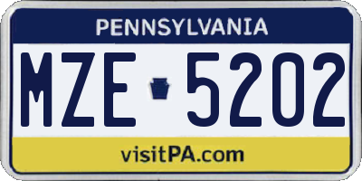 PA license plate MZE5202